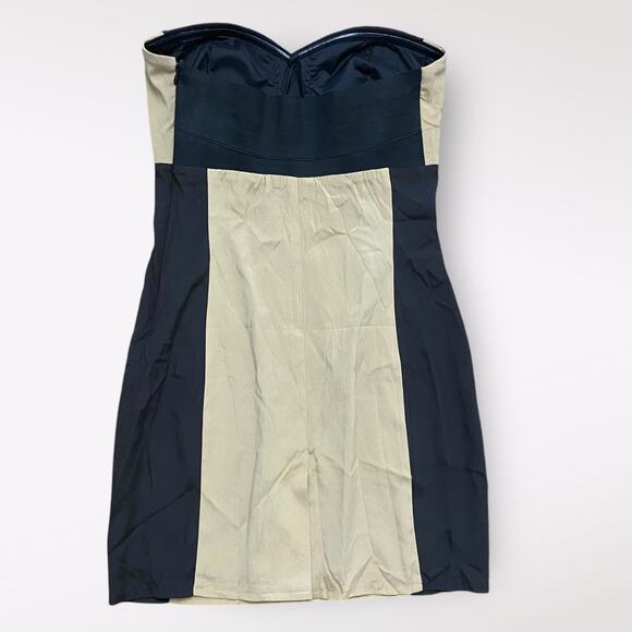 Stella & Jamie NWT Studded Silk Black and tan Strapless Mini Dress Size XS‎ - Picture 3 of 8